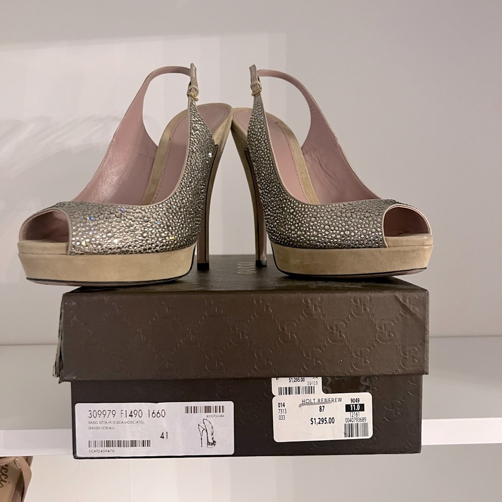 Gucci Swarovski Crystal Open Toe  Pumps